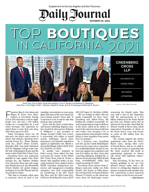 Daily Journal's Top Boutiques in California 2021 (Preview)