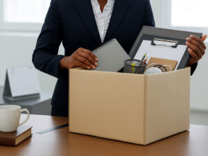 Woman packing box at office