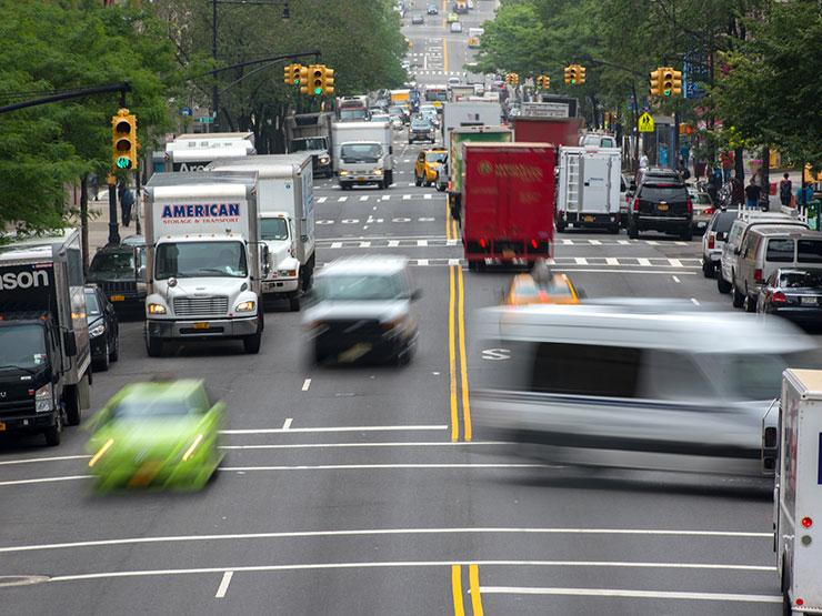 Congested New York City traffic, illustrating crash risk near busy NYC intersections